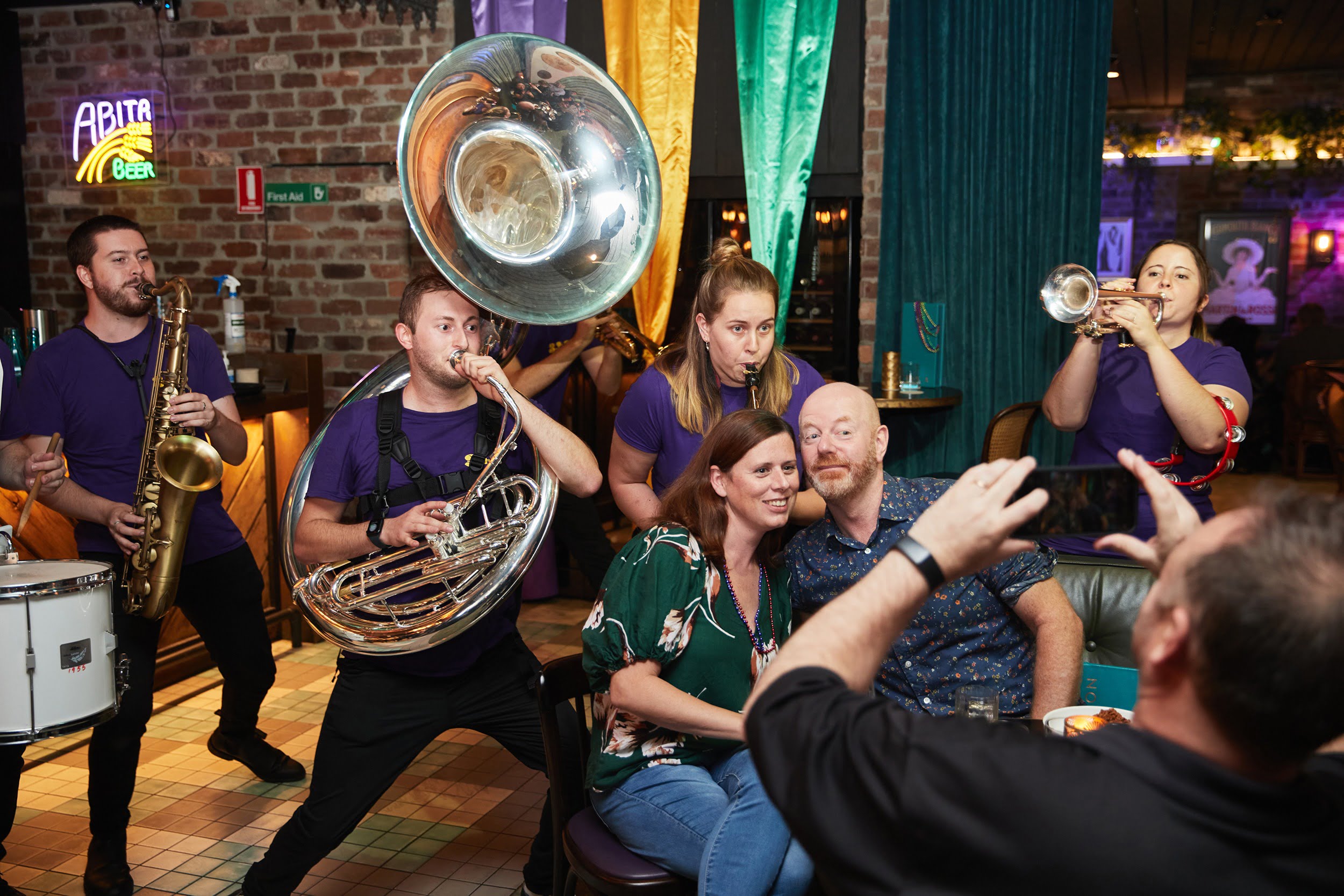 Live Brass Band at NOLA for New Orleans Mardi Gras in Sydney